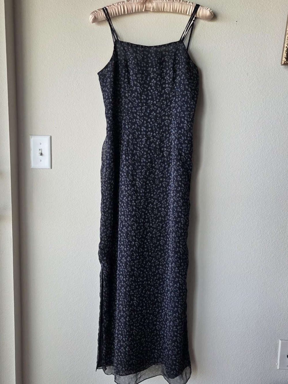 Casual Corner Black Floral Slip Maxi Dress with Thin Straps - Small
